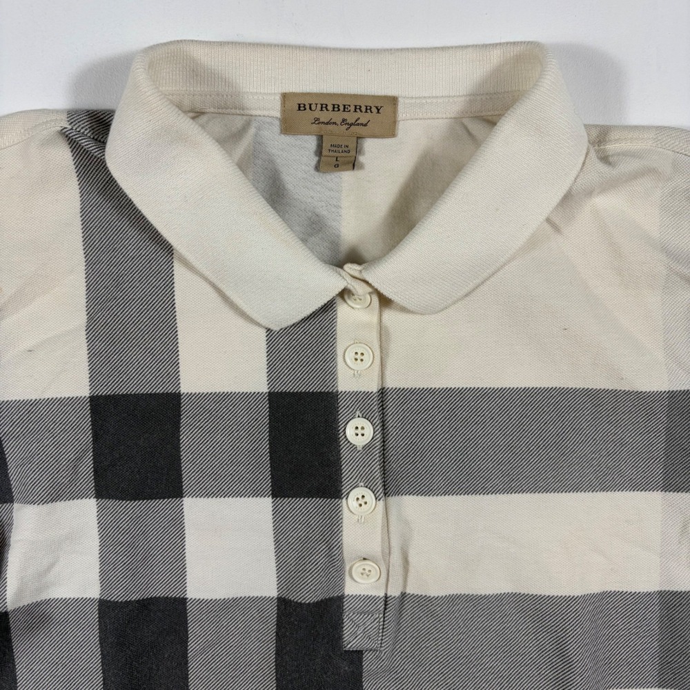 Burberry Nova Polo Shirt Womens Large Oversized Check Pique Cream Black